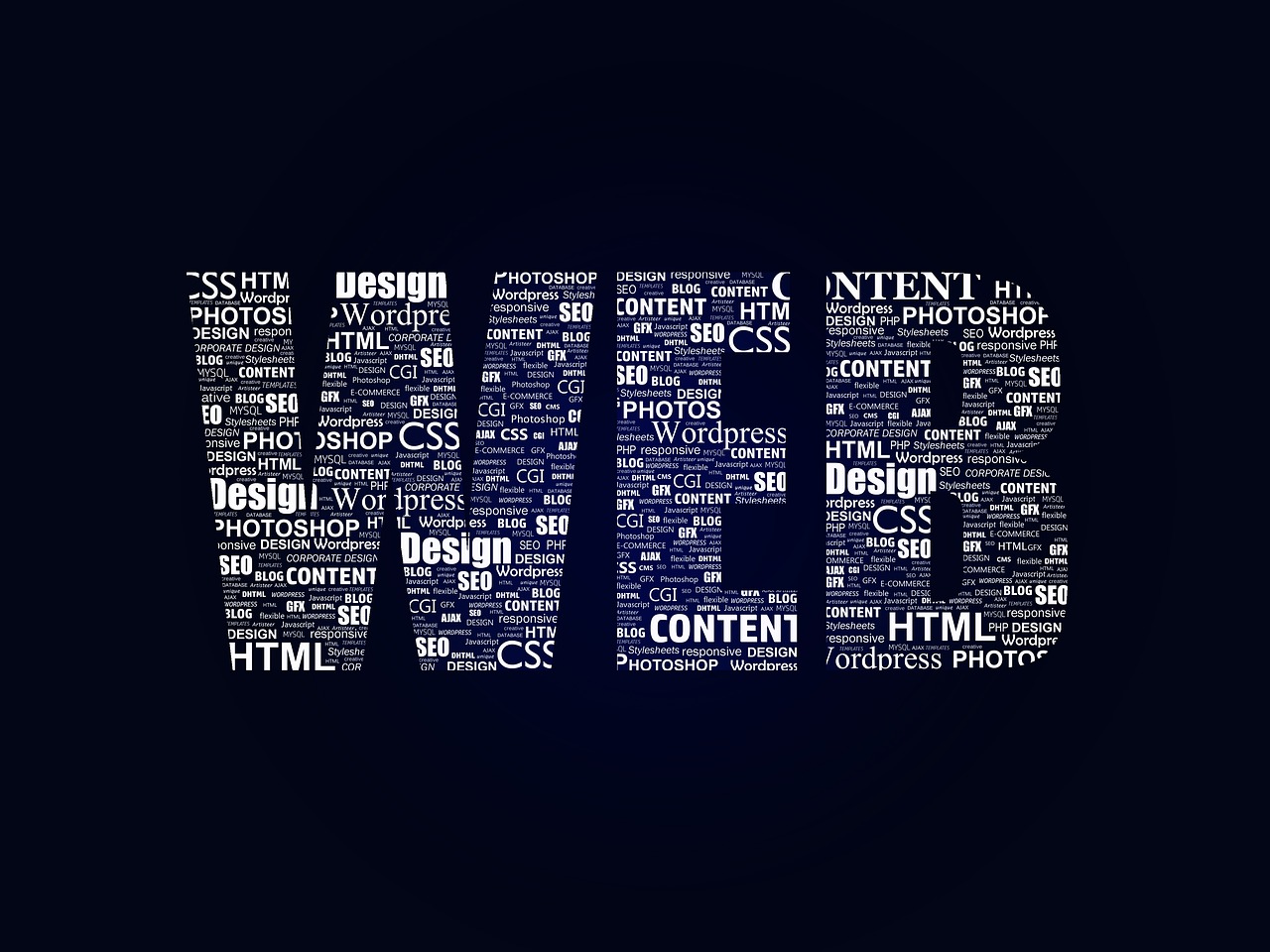 An image of the word "WEB" made entirely out of other words